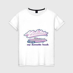 Женская футболка хлопок с принтом Malibu в Тюмени, 100% хлопок | прямой крой, круглый вырез горловины, длина до линии бедер, слегка спущенное плечо | malibu | кадиллак | малибу | мой любимый пляж