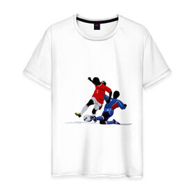 Мужская футболка хлопок с принтом Футбол(8) в Тюмени, 100% хлопок | прямой крой, круглый вырез горловины, длина до линии бедер, слегка спущенное плечо. | football | гол | матч | мяч | поле | футбол | футболисты