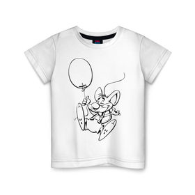 Детская футболка хлопок с принтом Мышка с шариком в Тюмени, 100% хлопок | круглый вырез горловины, полуприлегающий силуэт, длина до линии бедер | воздушный | мышенок | мышка | мышонок | мышь | шар | шарик