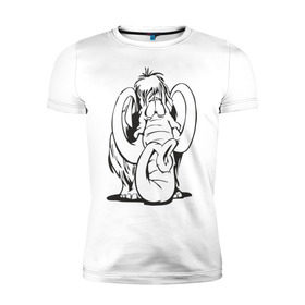 Мужская футболка премиум с принтом Мамонтенок в Тюмени, 92% хлопок, 8% лайкра | приталенный силуэт, круглый вырез ворота, длина до линии бедра, короткий рукав | Тематика изображения на принте: слон