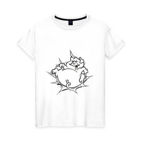 Женская футболка хлопок с принтом Поросенок в Тюмени, 100% хлопок | прямой крой, круглый вырез горловины, длина до линии бедер, слегка спущенное плечо | поросенок | свинка | свинья | хрюн | хрюшка