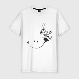 Мужская футболка премиум с принтом Пчелка в Тюмени, 92% хлопок, 8% лайкра | приталенный силуэт, круглый вырез ворота, длина до линии бедра, короткий рукав | Тематика изображения на принте: пчела | пчелка | улыбка