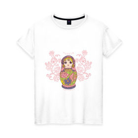 Женская футболка хлопок с принтом Матрешка в Тюмени, 100% хлопок | прямой крой, круглый вырез горловины, длина до линии бедер, слегка спущенное плечо | matreshka | russia | матрешка | россия