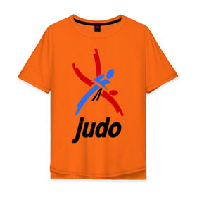 Мужская футболка хлопок Oversize с принтом Дзюдо - Judo эмблема в Тюмени, 100% хлопок | свободный крой, круглый ворот, “спинка” длиннее передней части | дзюдо