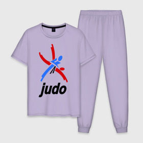 Мужская пижама хлопок с принтом Дзюдо - Judo эмблема в Тюмени, 100% хлопок | брюки и футболка прямого кроя, без карманов, на брюках мягкая резинка на поясе и по низу штанин
 | дзюдо