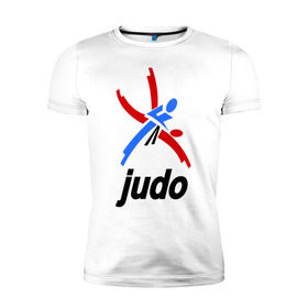 Мужская футболка премиум с принтом Дзюдо - Judo эмблема в Тюмени, 92% хлопок, 8% лайкра | приталенный силуэт, круглый вырез ворота, длина до линии бедра, короткий рукав | дзюдо