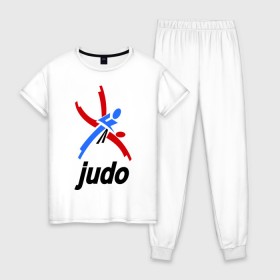 Женская пижама хлопок с принтом Дзюдо - Judo эмблема в Тюмени, 100% хлопок | брюки и футболка прямого кроя, без карманов, на брюках мягкая резинка на поясе и по низу штанин | дзюдо