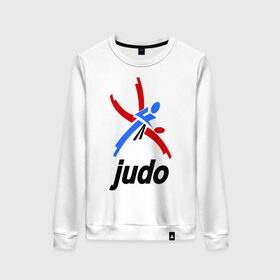 Женский свитшот хлопок с принтом Дзюдо - Judo эмблема в Тюмени, 100% хлопок | прямой крой, круглый вырез, на манжетах и по низу широкая трикотажная резинка  | дзюдо