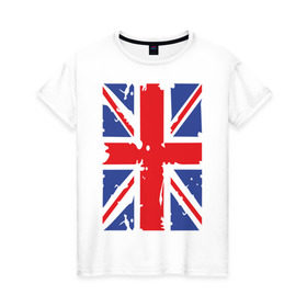 Женская футболка хлопок с принтом Британский флаг в Тюмени, 100% хлопок | прямой крой, круглый вырез горловины, длина до линии бедер, слегка спущенное плечо | great britain | uk | united kingdom | английский флаг | британский флаг | флаг uk | флаг англии | флаг британии | флаг великобритании