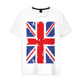 Мужская футболка хлопок с принтом Британский флаг в Тюмени, 100% хлопок | прямой крой, круглый вырез горловины, длина до линии бедер, слегка спущенное плечо. | Тематика изображения на принте: great britain | uk | united kingdom | английский флаг | британский флаг | флаг uk | флаг англии | флаг британии | флаг великобритании