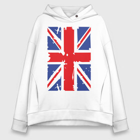 Женское худи Oversize хлопок с принтом Британский флаг в Тюмени, френч-терри — 70% хлопок, 30% полиэстер. Мягкий теплый начес внутри —100% хлопок | боковые карманы, эластичные манжеты и нижняя кромка, капюшон на магнитной кнопке | Тематика изображения на принте: great britain | uk | united kingdom | английский флаг | британский флаг | флаг uk | флаг англии | флаг британии | флаг великобритании