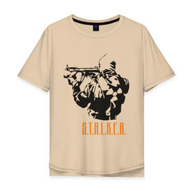 Мужская футболка хлопок Oversize с принтом Stalker 2 в Тюмени, 100% хлопок | свободный крой, круглый ворот, “спинка” длиннее передней части | 