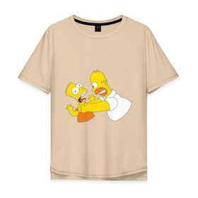 Мужская футболка хлопок Oversize с принтом Гомер душит Барта в Тюмени, 100% хлопок | свободный крой, круглый ворот, “спинка” длиннее передней части | Тематика изображения на принте: гомер