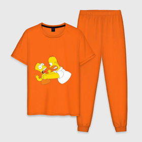 Мужская пижама хлопок с принтом Гомер душит Барта в Тюмени, 100% хлопок | брюки и футболка прямого кроя, без карманов, на брюках мягкая резинка на поясе и по низу штанин
 | Тематика изображения на принте: гомер