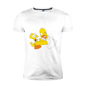 Мужская футболка премиум с принтом Гомер душит Барта в Тюмени, 92% хлопок, 8% лайкра | приталенный силуэт, круглый вырез ворота, длина до линии бедра, короткий рукав | Тематика изображения на принте: гомер