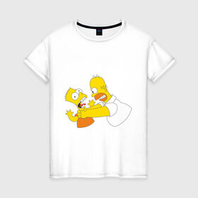 Женская футболка хлопок с принтом Гомер душит Барта в Тюмени, 100% хлопок | прямой крой, круглый вырез горловины, длина до линии бедер, слегка спущенное плечо | гомер