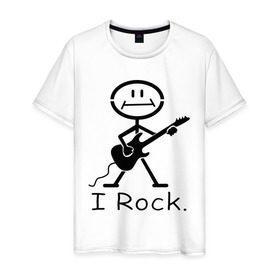 Мужская футболка хлопок с принтом Чувак с гитарой - I Rock в Тюмени, 100% хлопок | прямой крой, круглый вырез горловины, длина до линии бедер, слегка спущенное плечо. | гитара