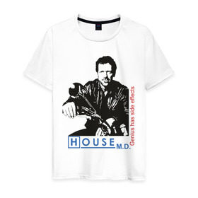 Мужская футболка хлопок с принтом House m.d. Genious в Тюмени, 100% хлопок | прямой крой, круглый вырез горловины, длина до линии бедер, слегка спущенное плечо. | house | house md | доктор хауз | доктор хаус | хаус | хью лори