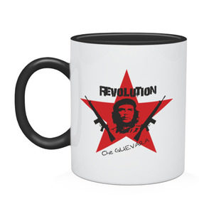 Кружка двухцветная с принтом Che Guevara - revolution в Тюмени, керамика | объем — 330 мл, диаметр — 80 мм. Цветная ручка и кайма сверху, в некоторых цветах — вся внутренняя часть | che guevara | revolution | гевара | звезда | куба | революция | че