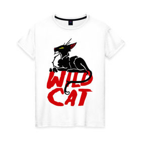 Женская футболка хлопок с принтом Wild Cat (2) в Тюмени, 100% хлопок | прямой крой, круглый вырез горловины, длина до линии бедер, слегка спущенное плечо | wild cat | дикая кошка | киса | кошечка | кошка | кошки