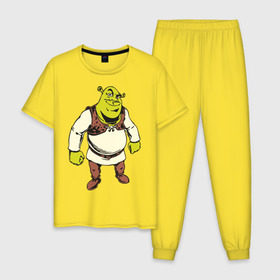 Мужская пижама хлопок с принтом Shrek (3) в Тюмени, 100% хлопок | брюки и футболка прямого кроя, без карманов, на брюках мягкая резинка на поясе и по низу штанин
 | Тематика изображения на принте: shrek | шрек