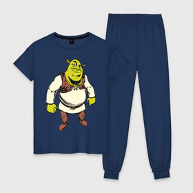 Женская пижама хлопок с принтом Shrek (3) в Тюмени, 100% хлопок | брюки и футболка прямого кроя, без карманов, на брюках мягкая резинка на поясе и по низу штанин | Тематика изображения на принте: shrek | шрек