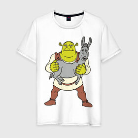 Мужская футболка хлопок с принтом Shrek (5) в Тюмени, 100% хлопок | прямой крой, круглый вырез горловины, длина до линии бедер, слегка спущенное плечо. | Тематика изображения на принте: shrek | осел | шрек