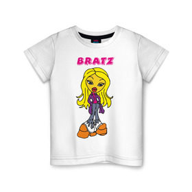 Детская футболка хлопок с принтом Крошка Bratz в Тюмени, 100% хлопок | круглый вырез горловины, полуприлегающий силуэт, длина до линии бедер | Тематика изображения на принте: bratz | для девочек | игрушки | куклы