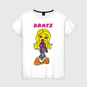 Женская футболка хлопок с принтом Крошка Bratz в Тюмени, 100% хлопок | прямой крой, круглый вырез горловины, длина до линии бедер, слегка спущенное плечо | bratz | для девочек | игрушки | куклы