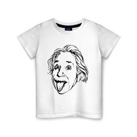 Детская футболка хлопок с принтом Эйнштейн в Тюмени, 100% хлопок | круглый вырез горловины, полуприлегающий силуэт, длина до линии бедер | albert einstein | альберт эйнштейн | высунутый язык | знаменитость | наука | ученый | физик | эйнштейн