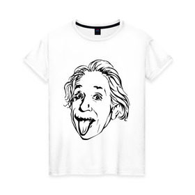 Женская футболка хлопок с принтом Эйнштейн в Тюмени, 100% хлопок | прямой крой, круглый вырез горловины, длина до линии бедер, слегка спущенное плечо | albert einstein | альберт эйнштейн | высунутый язык | знаменитость | наука | ученый | физик | эйнштейн