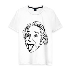 Мужская футболка хлопок с принтом Эйнштейн в Тюмени, 100% хлопок | прямой крой, круглый вырез горловины, длина до линии бедер, слегка спущенное плечо. | Тематика изображения на принте: albert einstein | альберт эйнштейн | высунутый язык | знаменитость | наука | ученый | физик | эйнштейн