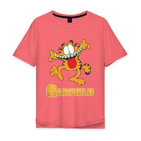 Мужская футболка хлопок Oversize с принтом Garfield в Тюмени, 100% хлопок | свободный крой, круглый ворот, “спинка” длиннее передней части | garfield | гарфилд