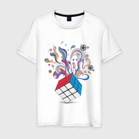 Мужская футболка хлопок с принтом КРеатив в Тюмени, 100% хлопок | прямой крой, круглый вырез горловины, длина до линии бедер, слегка спущенное плечо. | colors | дизайн | краски | кубик рубика | поток цвета | цвета
