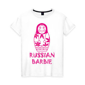 Женская футболка хлопок с принтом Русская Барби в Тюмени, 100% хлопок | прямой крой, круглый вырез горловины, длина до линии бедер, слегка спущенное плечо | russian barbie | кукла | матрешка | русская барби | символ россии