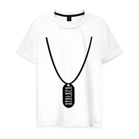 Мужская футболка хлопок с принтом Stalker (2) в Тюмени, 100% хлопок | прямой крой, круглый вырез горловины, длина до линии бедер, слегка спущенное плечо. | stalker | stalkershooter | постапокалиптические | припять | радиация | сталкер | чернобыль | шутер