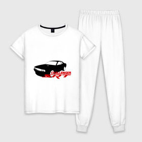 Женская пижама хлопок с принтом Dodge challenger srt в Тюмени, 100% хлопок | брюки и футболка прямого кроя, без карманов, на брюках мягкая резинка на поясе и по низу штанин | dodge challenger srt | авто | автомобиль | машины | тачки | тюнинг