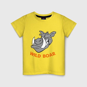 Детская футболка хлопок с принтом Дикий кабан в Тюмени, 100% хлопок | круглый вырез горловины, полуприлегающий силуэт, длина до линии бедер | wild boar | дикий кабан | животное | кабан | клыки