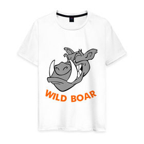 Мужская футболка хлопок с принтом Дикий кабан в Тюмени, 100% хлопок | прямой крой, круглый вырез горловины, длина до линии бедер, слегка спущенное плечо. | Тематика изображения на принте: wild boar | дикий кабан | животное | кабан | клыки