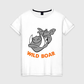 Женская футболка хлопок с принтом Дикий кабан в Тюмени, 100% хлопок | прямой крой, круглый вырез горловины, длина до линии бедер, слегка спущенное плечо | Тематика изображения на принте: wild boar | дикий кабан | животное | кабан | клыки