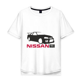 Мужская футболка хлопок Oversize с принтом Nissan GTR в Тюмени, 100% хлопок | свободный крой, круглый ворот, “спинка” длиннее передней части | nissan | nissan gtr | авто | автомобиль | машины | нисан | нисанчик | ниссан | тачки