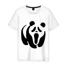 Мужская футболка хлопок с принтом Scream Panda в Тюмени, 100% хлопок | прямой крой, круглый вырез горловины, длина до линии бедер, слегка спущенное плечо. | панда