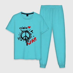 Мужская пижама хлопок с принтом Peace. Make love not war в Тюмени, 100% хлопок | брюки и футболка прямого кроя, без карманов, на брюках мягкая резинка на поясе и по низу штанин
 | хиппи