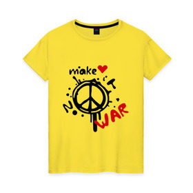 Женская футболка хлопок с принтом Peace. Make love not war в Тюмени, 100% хлопок | прямой крой, круглый вырез горловины, длина до линии бедер, слегка спущенное плечо | хиппи