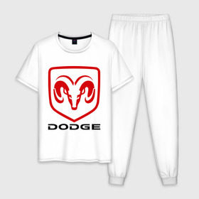 Мужская пижама хлопок с принтом Dodge в Тюмени, 100% хлопок | брюки и футболка прямого кроя, без карманов, на брюках мягкая резинка на поясе и по низу штанин
 | dodge | авто2012 | додж | логотип dodge | логотип додж | символика dodge | символики додж