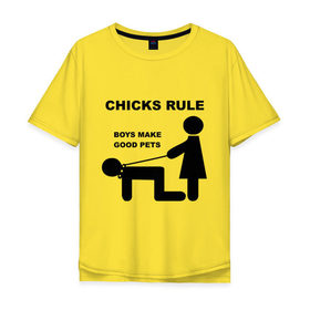 Мужская футболка хлопок Oversize с принтом Boys make good pets в Тюмени, 100% хлопок | свободный крой, круглый ворот, “спинка” длиннее передней части | Тематика изображения на принте: бойфренд | девочки | девчонки | любовь | отношения | ошейник | парень | поводок | рулят
