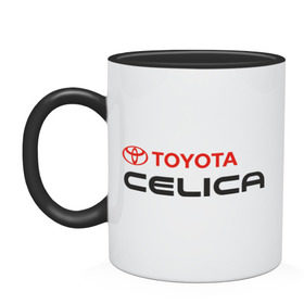 Кружка двухцветная с принтом Toyota Celica в Тюмени, керамика | объем — 330 мл, диаметр — 80 мм. Цветная ручка и кайма сверху, в некоторых цветах — вся внутренняя часть | авто | автолюбителю | автомобиль | водитель | водителю | марка | машина | тачка | тойота | целика