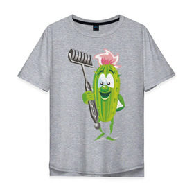 Мужская футболка хлопок Oversize с принтом Огурец в Тюмени, 100% хлопок | свободный крой, круглый ворот, “спинка” длиннее передней части | дача | дачник | овощи | огурец | огурчик | садовод