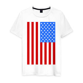 Мужская футболка хлопок с принтом Американский флаг в Тюмени, 100% хлопок | прямой крой, круглый вырез горловины, длина до линии бедер, слегка спущенное плечо. | Тематика изображения на принте: america | usa | америка | соединенные штаты | сша | флаг | штаты