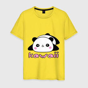 Мужская футболка хлопок с принтом Kawaii Panda (Кавай Панда) в Тюмени, 100% хлопок | прямой крой, круглый вырез горловины, длина до линии бедер, слегка спущенное плечо. | панда